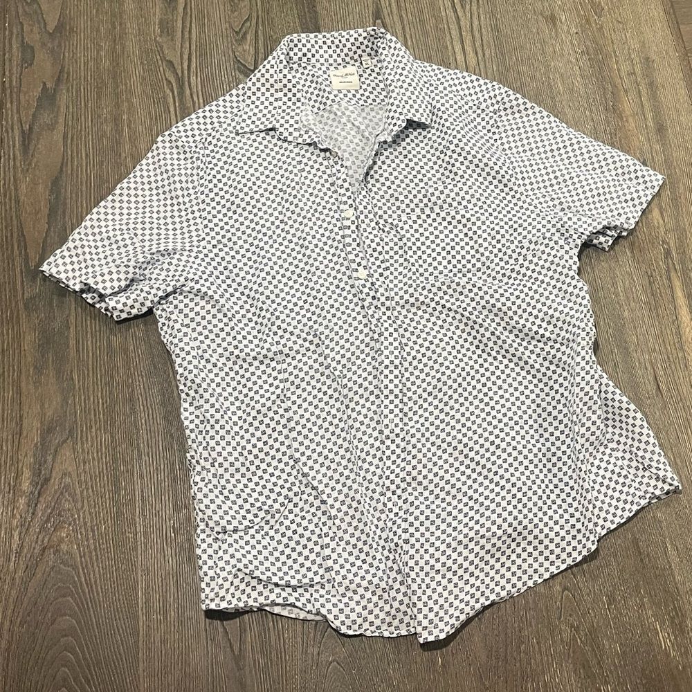 Baird McNutt Murano Mens Button-Up Shirt Short Sleeves Geometric Linen White XL